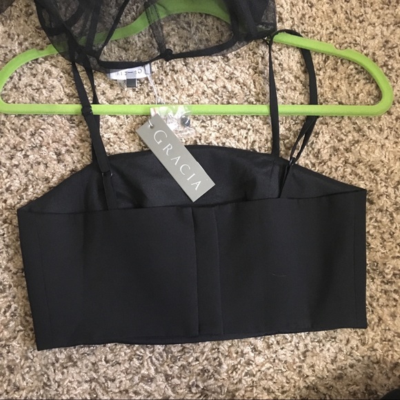 NWT Gracia Black Caged Sheer Crop Top - Picture 8 of 8